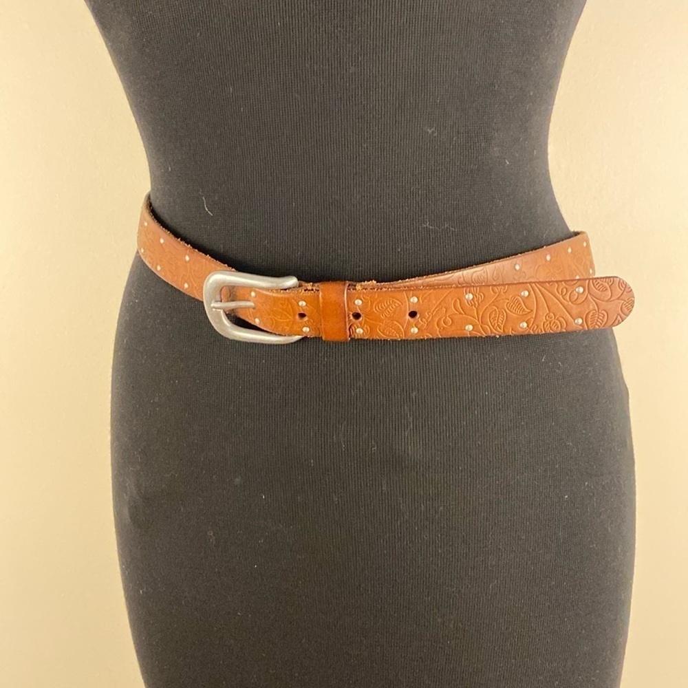 Embossed leather belt small old navy brown narrow floral design
